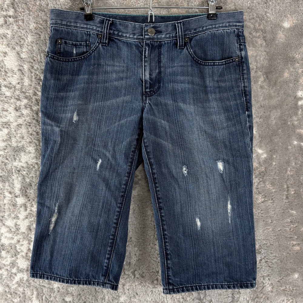 LOFT Size 6 Distressed‎ Boyfriend Bermuda Denim Shorts Blue Women